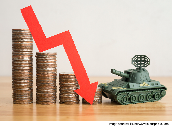 Economic crisis impact of Russian invasion of Ukraine concept. stock photo