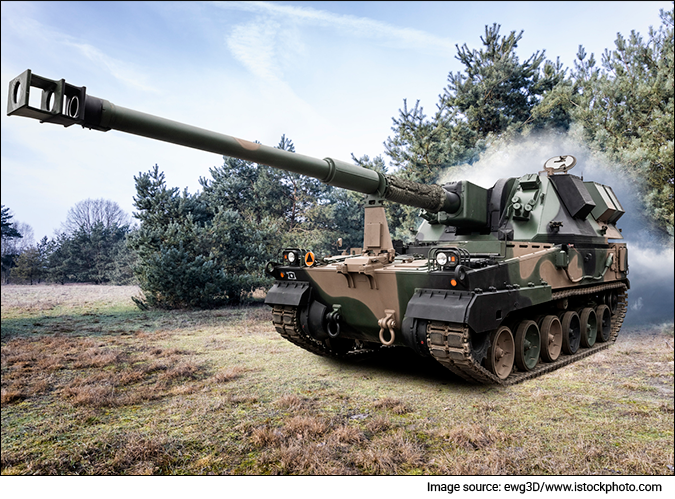Polish modern self-propelled howitzer 155 mm Krab stock photo